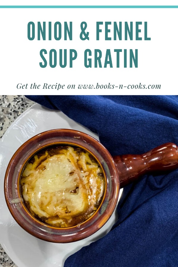 Barefoot Contessa's Onion and Fennel Soup Gratin is a deliciously rich soup - caramelized onions and fennel in a buttery beef broth, topped with savory cheese and a thick slice of bread. Enjoy it as an appetizer or a meal in and of itself.