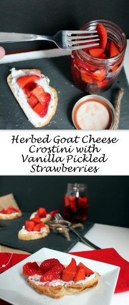 Herbed Goat Cheese Crostini w Vanilla Pickled Strawberries