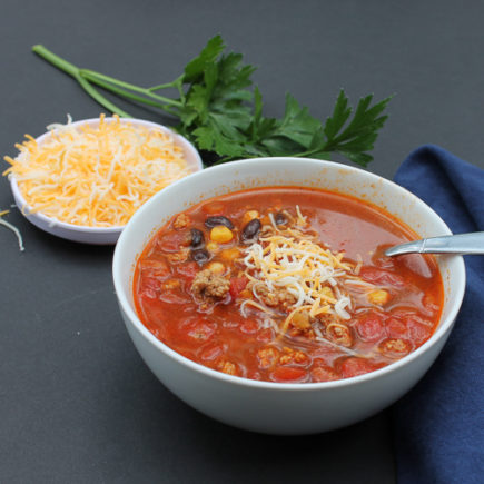 Full of good-for-you veggies, beans and lean ground turkey, this Taco Soup is both healthy and full of flavor!