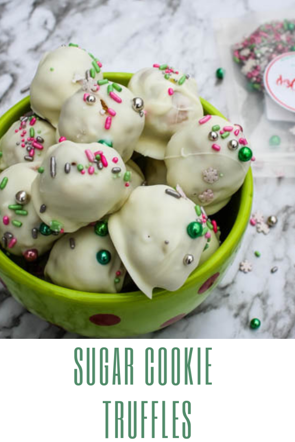 Sugar cookies are transformed into a truffle and coated with white chocolate candy melts and decorated with festive sprinkles, these Sugar Cookie Truffles are a hit with the kids this holiday season. 