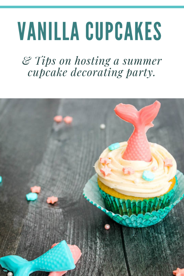 Cupcakes rich in vanilla flavor get a little bit of summer flair with candy mermaids and popsicles. Get the recipe for Vanilla Cupcakes with Vanilla Buttercream Frosting AND learn my secret to these easy and impressive decorations. 