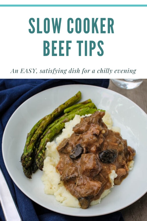 Stew meat and mushrooms simmers away in a slow cooker all day, and is then finished off with a little cornstarch for thickening. Served atop egg noodles or mashed potatoes, this Slow Cooker Beef Tips is a great dinner for busy weekdays. 