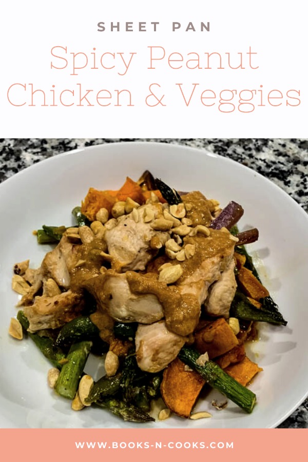 Sheet Pan Spicy Peanut Chicken & Veggies: Chicken, sweet potatoes and your choice of veggies are roasted on a sheet pan and then topped with a spicy peanut sauce and crunchy peanuts for a balanced, flavorful meal. 