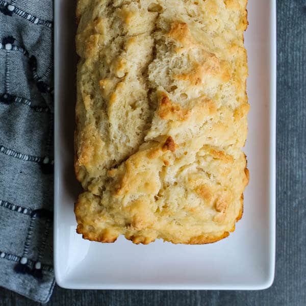 Six simple ingredients, 5 minutes of prep, and an hour in the oven and you get this Beer Bread. This dense, buttery bread is a favorite pairing for a hearty hot or cold dip, and in winter, your favorite chili or soup.