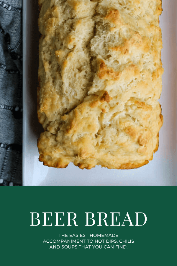 Six simple ingredients, 5 minutes of prep, and an hour in the oven and you get this Beer Bread. This dense, buttery bread is a favorite pairing for a hearty hot or cold dip, and in winter, your favorite chili or soup.