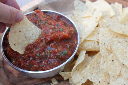 Garden fresh tomatoes, onions, and jalapenos are charred before being pureed into a smokey, simple Restaurant-Style Roasted Tomato Salsa.