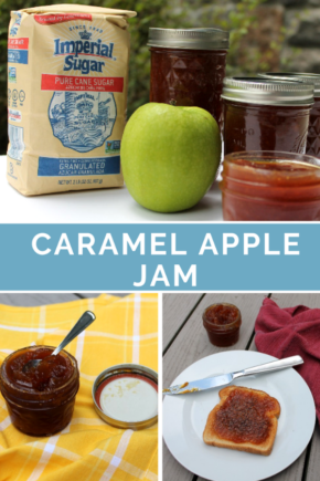 Tart Granny Smith apples and sweet homemade caramel come together in an amazing fall jam. Caramel Apple Jam is a delicious topping for morning toast, PB&J star, compliment to appetizer cheese plates, and a surprising mix-in for fall cocktails. @imperialsugar #appleweek