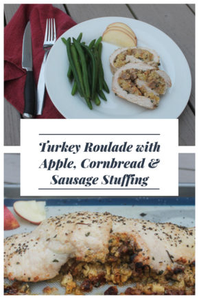 Tender turkey breast is stuffed with a sweet apple, cornbread and sausage stuffing for a satisfying, filling fall Sunday night dinner.