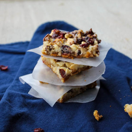 Fall Magic Bars - A sweet bar cookie gets a fall makeover. Fall Magic Bars are a twist on the 7-ingredient American classic bar cookie, this time with white chocolate chips and dried cranberries. Delicious on their own or warmed with a scoop of ice cream on top.