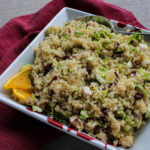 Quinoa with Turkey, Brussels Sprouts & Cranberries - Quinoa, leftover turkey (or chicken), fall Brussels sprouts, and dried cranberries are tossed in a fresh orange vinaigrette creating a dish to enjoy for lunch, a light dinner, or even a side dish. 