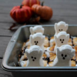 S'mores Ghost Brownies: S'mores Brownies topped with marshmallow ghosts are a fun, whimsical Halloween dessert that kids and adults alike will love. 