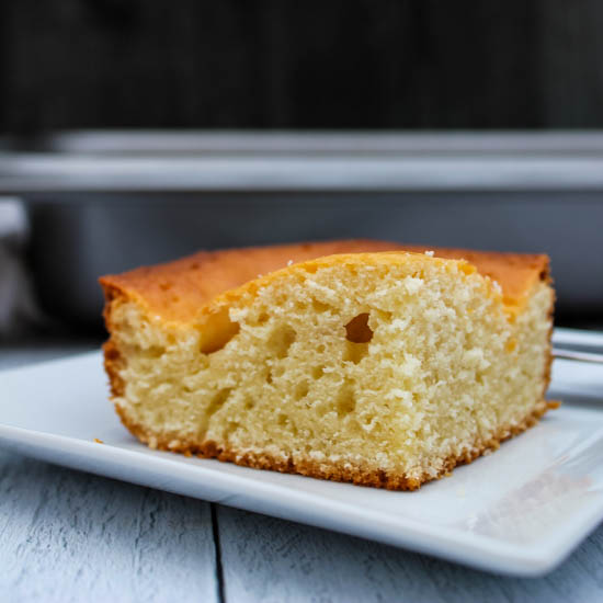 My family's Sponge Cake is just barely sweet, light with little pockets of air throughout. Enjoy it on it's own for snack, afternoon tea, or dessert, or sweeten it with fresh fruit and whipped cream.