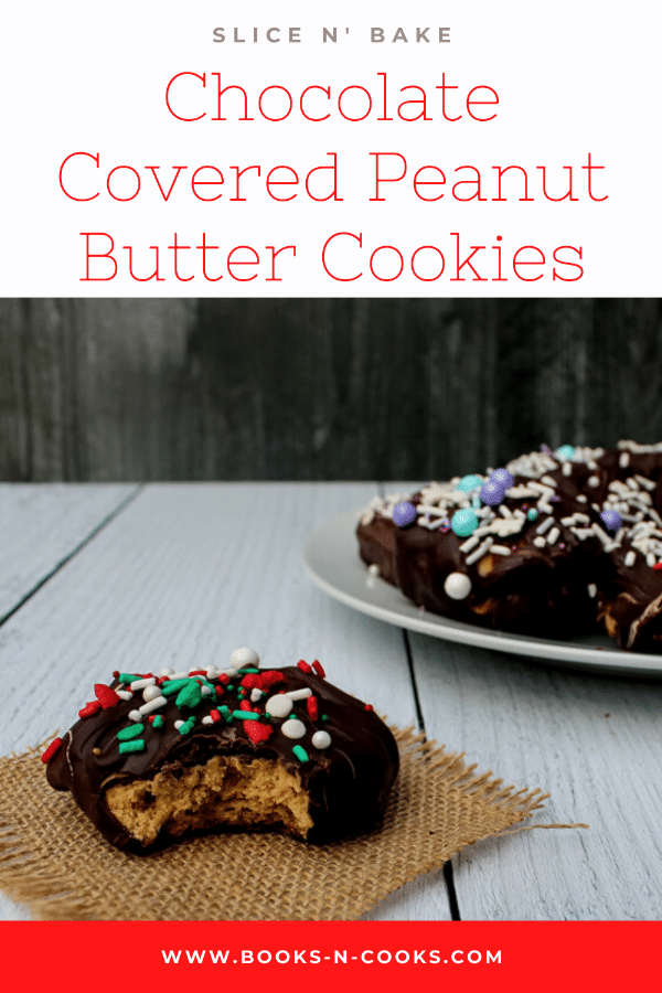 These Slice n' Bake Chocolate Covered Peanut Butter Cookies are like a fancy peanut butter cup! A peanut butter cookie is topped with a smear of peanut butter and then the whole thing is dunked in chocolate. Talk about an indulgent treat! 