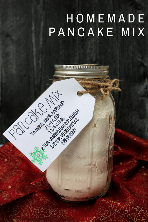 Homemade pancakes are easier than you think. This big batch pancake mix gets mixed up in a flash for weeks of homemade pancakes or for holiday gifting. The fluffy pancakes will disappear quickly! #OurFamilyTable #FoodGifts