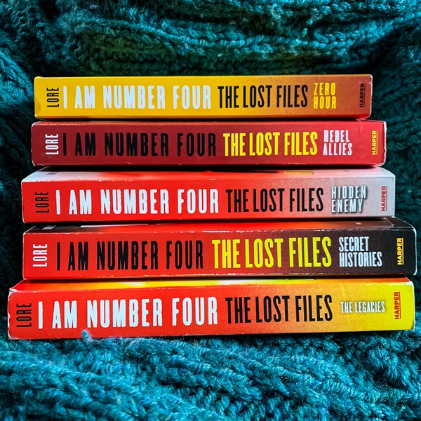 picture of the 5 books (15 novellas) in The Lorien Legacies The Legacies series by Pittacus Lore