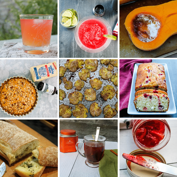 2020 Reader Favorites (regardless of publishing date): tiled picture of 9 images - the frenchy cocktail, the classic cosmo, roasted brown sugar butternut squash, apple bakewell tart, crispy smashed dutch potatoes, cranberry lemon cake, garlic ciabatta bread, cinnamon hot toddy, cranberry orange marmalade