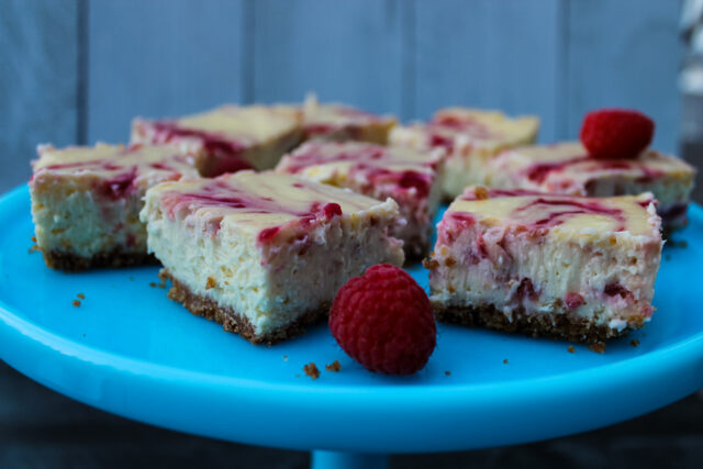 side view of Raspberry Cheesecake Bars