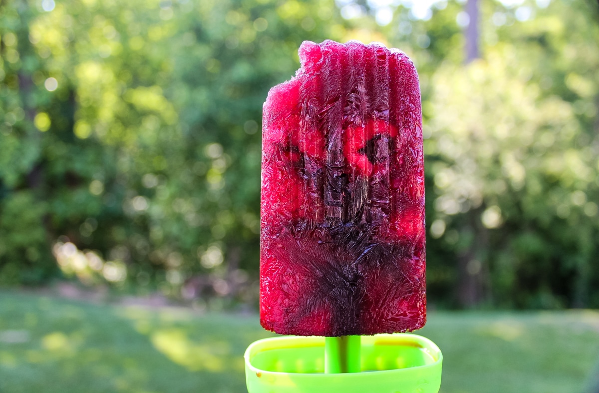 sangria popsicle against a green backdrop