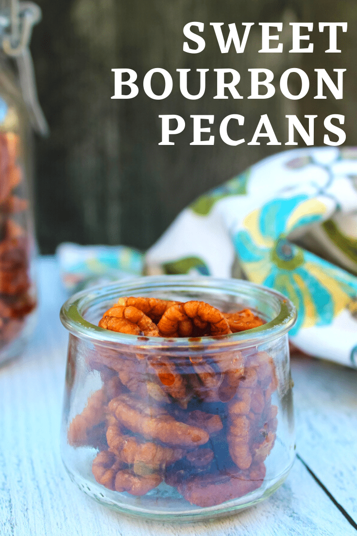 Jazz up snack time or a charcuterie board with these Sweet Bourbon Roasted Pecans. Easy to make but delicious and impressive!