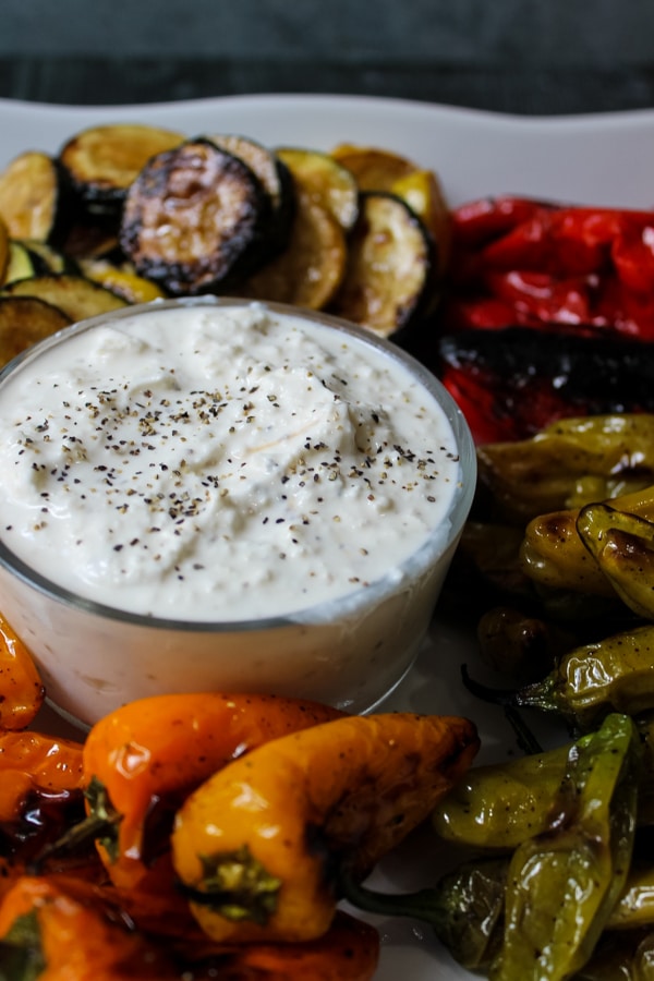 Grilled Vegetable Platter with Lemon Feta Dip 