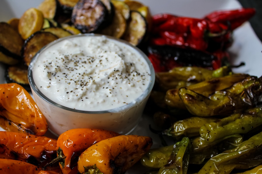 Grilled Vegetable Platter with Lemon Feta Dip