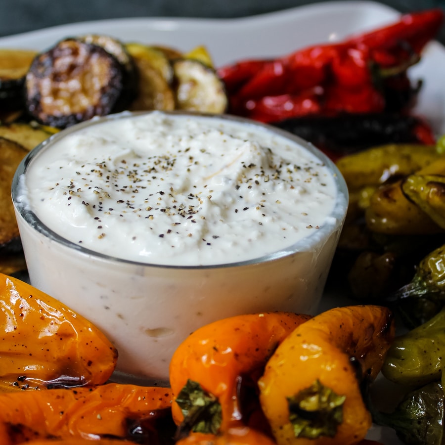 Grilled Vegetable Platter with Lemon Feta Dip 